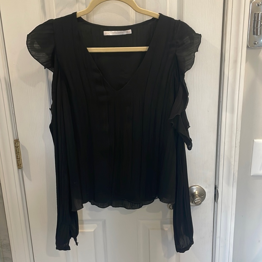 Zara open shoulder black blouse